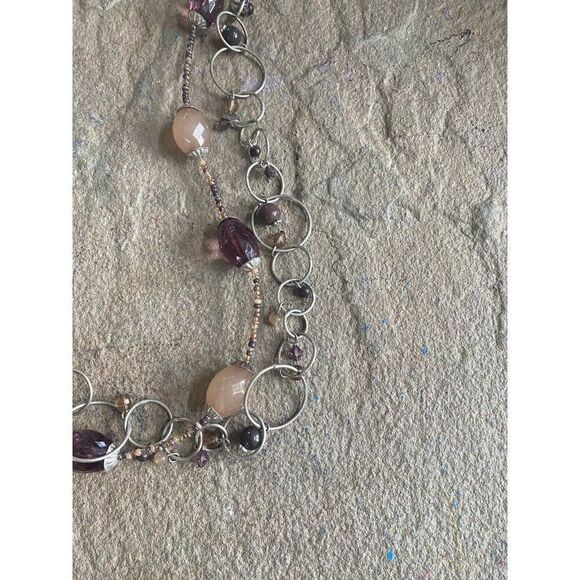 Layering Necklace Chain Purple Silver Tone Circles - Picture 6 of 6